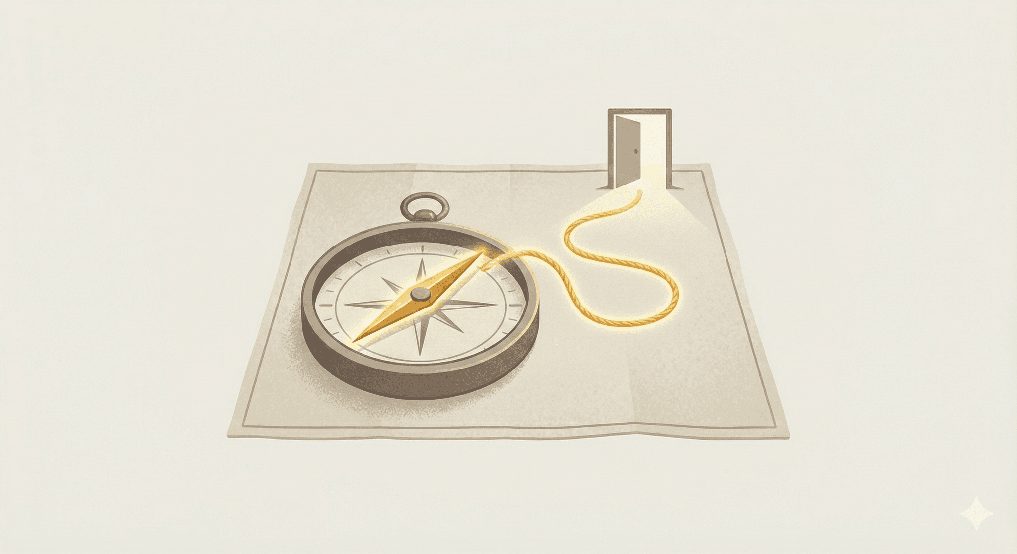 A compass and doorway representing a step-by-step guide to next steps